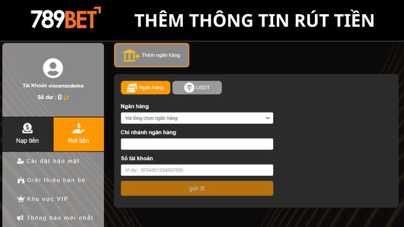 Người chơi cần thêm thông tin ngân hàng để 789BET xác nhận và chuyển khoản tới đúng địa chỉ